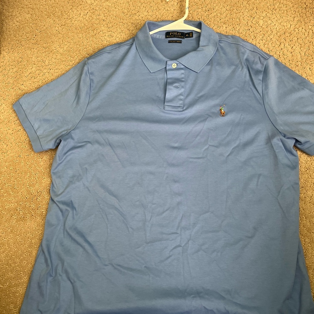 Ralph Lauren Men's Pima Soft Touch Light Blue with Multi Color Logo Polo Shirt
